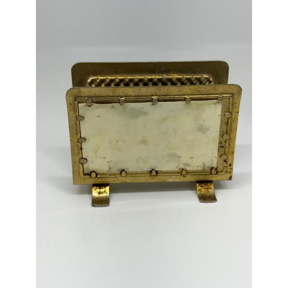 VTG Rustic Gold Metal Napkin Holder Caddy Farmhouse Kitchen Table Decor Retro - Picture 4 of 8
